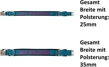 Ошийник для собак з персоналізацією - XS-XXL - індивідуальне замовлення - вишивка імені та номеру телефону - широкий та регульований