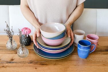 MÄSER 931946 Ossia Dinnerware Set for 6 People in Mediterranean Vintage Style, 12-Piece Modern Tableware Set with Soup Bowls and Dinner Plates, Royal Blue, Stoneware