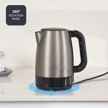 Електричний чайник BLACK+DECKER BXKE2202E 1.2L, 2200W, нержавіюча сталь, поворотна база 360°, для лівшів, з автовимкненням