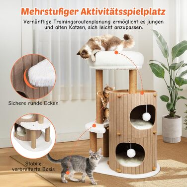 Котячий будиночок з подряпальником - великий, стійкий, з біо-льону, для котів до 25 кг (Бежевий)