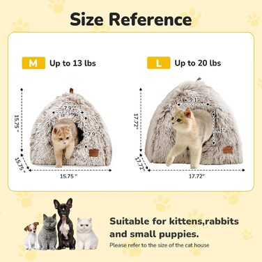 Cat Cave Cat Bed Cat House Cozy Cave 40x40cm Foldable Washable Comfortable Cat Sleeping Place for Cats Kittens Puppies with Removable Cat Head Pillow Beige (Coffee Brown-L)