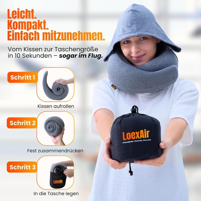 Подушка для шиї в літак, авто: 100% бавовна, Memory Foam, зручна, легка, повний набір для подорожей (маска для сну, беруші) - (Sakura Pink, Hooded Pro)