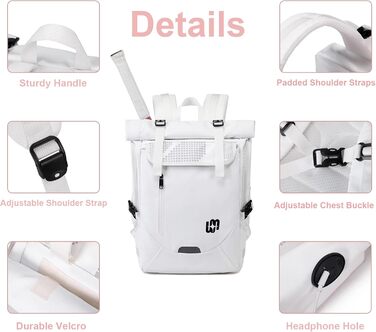 Спортивна сумка для тенісу UtiaMiaoGonGo - рюкзак для ракет, вміщує 2 ракетки та має відділення для взуття. Підходить для тенісу, бадмінтону та падел-тенісу (білий)