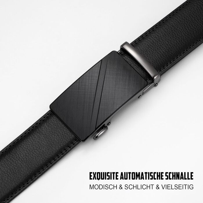 Чоловічий шкіряний ремінь JasGood з автоматичною застібкою та регулюванням, 35 мм, чорний, 115 см (підходить для талії 85-100 см)