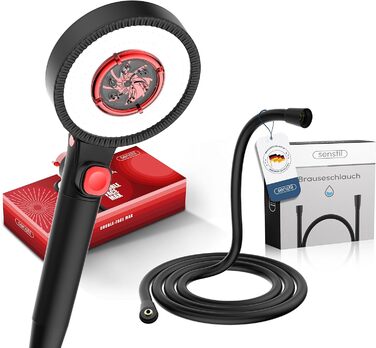 senstil® Premium Showerhead with Hose | Up to 60% Water-Saving Handheld Shower | 3 Spray Modes | SPA, Rain Shower, Booster | Optimal Water Pressure, Smart-Stop Button Saves Water & Energy (White) (Black Max)