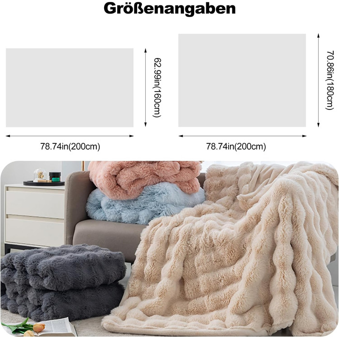 Плед Ergocar з м'якого штучного хутра, 160x200 см, світло-блакитний | Плед для дивану, крісла, ліжка