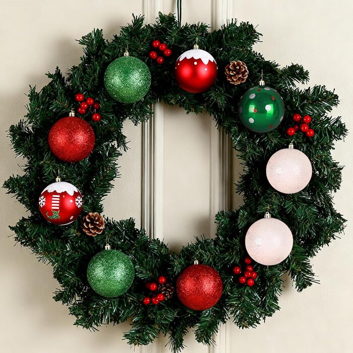 40 шт. ялинкових прикрас прозорих з кришкою, 6 см, з 5 різними внутрішніми дизайнами, пластикові кулі для ялинки, вікна, внутрішнього та зовнішнього декору (червоний + зелений + білий)