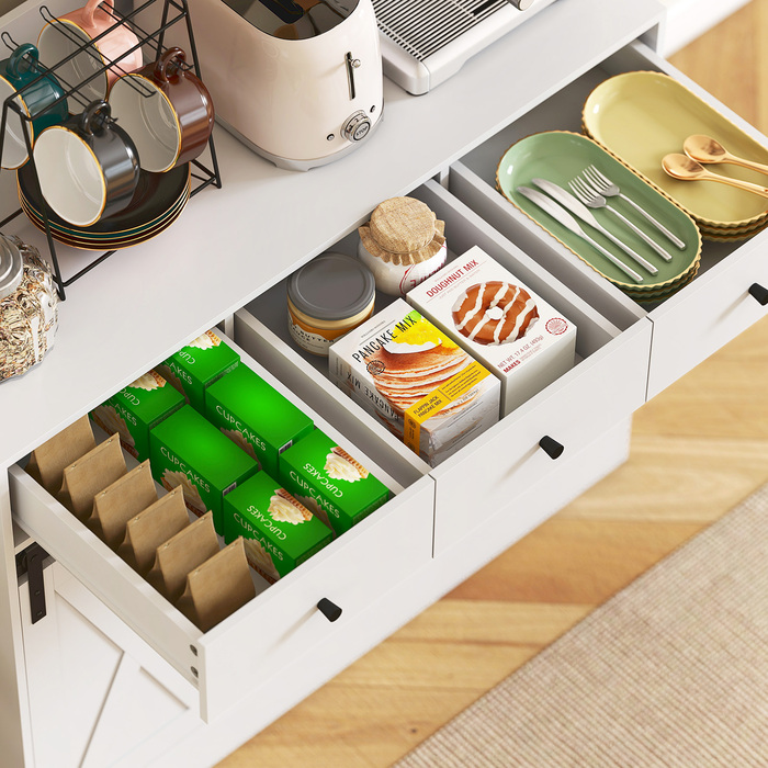 HOMCOM Kitchen Cabinet, Tall Cabinet with Worktop, Buffet Cabinet with Sliding Doors, 3 Drawers, Adjustable Shelves, Storage Cabinet for Kitchen Dining Room 93.5x40x180 cm White | Aosom