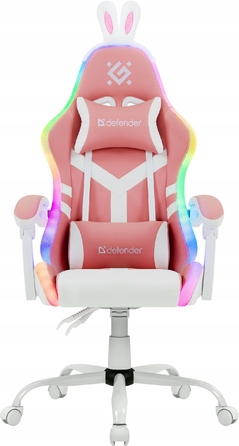 Ігрове крісло Defender IDEAL рожеве, з котячими вушками та LED-підсвіткою, обертове