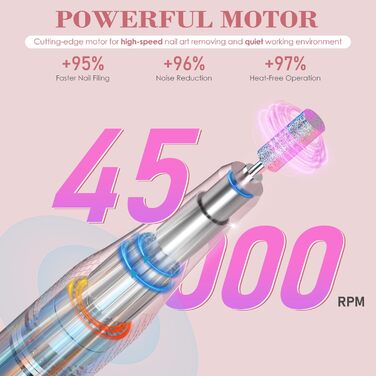 Професійна електрична машинка для манікюру та педикюру 45000 RPM, рожева