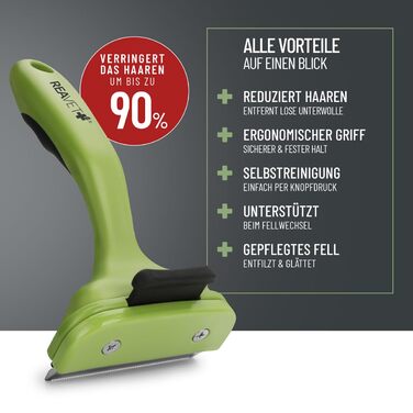 Гребінець для вичісування підшерстка ReaVET для собак та котів з короткою шерстю, середніх порід. Видаляє підшерсток, доглядає за верхнім шаром шерсті, з функцією самоочищення. Ідеально для сезонного линяння.