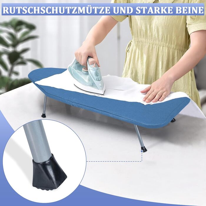 Відкидна прасувальна дошка з підставкою для праски, регульована по висоті, з антиковзними ніжками, компактна (Блакитна, 81 x 32 x 16 см)