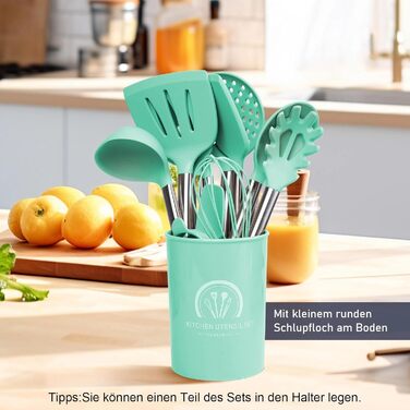 Набір кухонних помічників 45 предметів: силіконове кухонне приладдя, тримач, вінчик з нержавіючої сталі, половник, лопатка, придатне для миття в посудомийній машині, колір блакитний