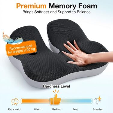 Ортопедична подушка для сидіння на стілець та в авто з Memory Foam - підтримка куприка, зняття болю при ішіасі, чорна