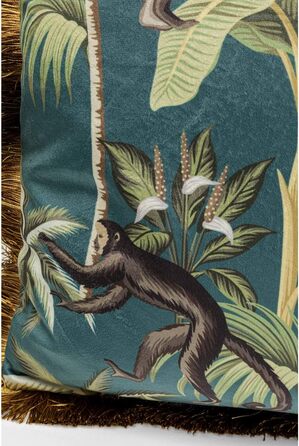 Декоративна подушка Kare Design Jungle Fever золото/синя з бахромою, наповненням і знімним чохлом, на блискавці, 45x45 см, для дивану з джунглевим мотивом