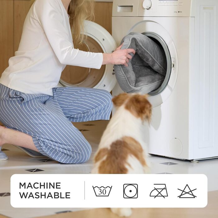 Кішечка ліжко BEDSURE велике, миється - 63.5x53см, неслизьке, для собак та кішок, квадратна корзина з м'яким бордюром, сіре, 63.5 x 53 см (Д x Ш)