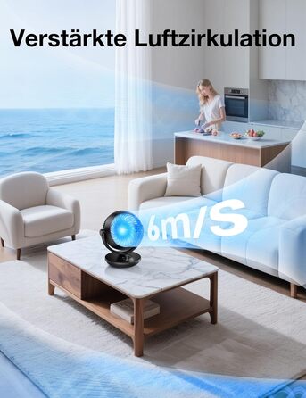 Вентилятор Acoolir тихий 24dB з двома осями обертання, 3 швидкості, для спальні, офісу, вітальні (чорно-червоний)