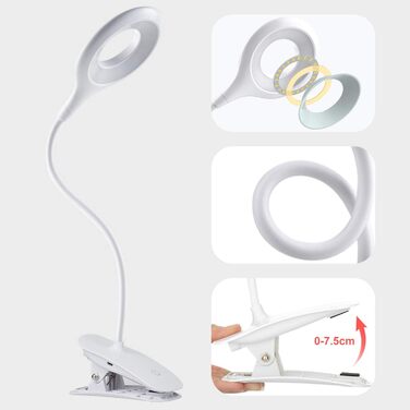 LED-лампа для читання HyAdierTech з гнучким шийкою, USB-зарядка, 40 світлодіодів, 3 кольори, 3 рівні яскравості, захист очей, настільна лампа