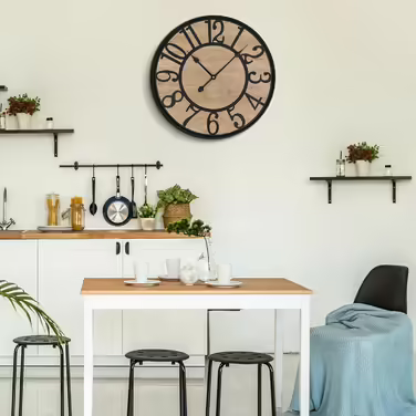 Large Wall Clock Without Ticking, 50 cm / 20 inch Silent Wood Vintage Wall Clock Retro Battery Powered Modern for Living Room Bedroom, Kitchen, Farmhouse, Office Decoration