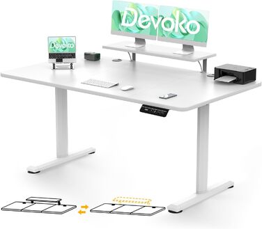 Devoko Electric Standing Desk 160x70cm with Monitor Stand - Height Adjustable Desk with 2 Memory Settings - Ergonomic Sit-Stand Desk (160 x 70 cm)
