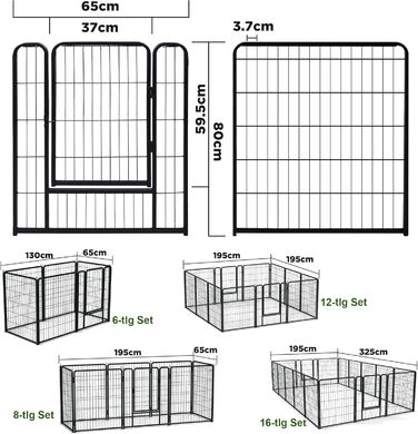 Металевий вольєр для собак 65x80 см з дверима та ґрунтовими анкерами. Модульний загін для цуценят, собак, котів, кроликів та дітей. Підходить для саду та вулиці.