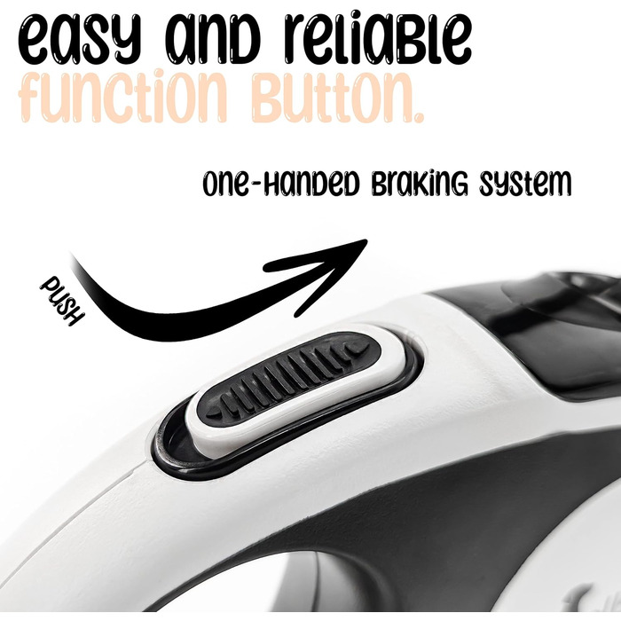 Рулетка для собак середніх та великих (до 50 кг) з відбиваючими смугами, надійний гальмо, поворотний карабін, нейлоновий ремінь, ергономічна ручка, розмір L