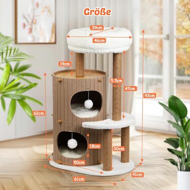 Котячий будиночок з подряпальником - великий, стійкий, з біо-льону, для котів до 25 кг (Бежевий)