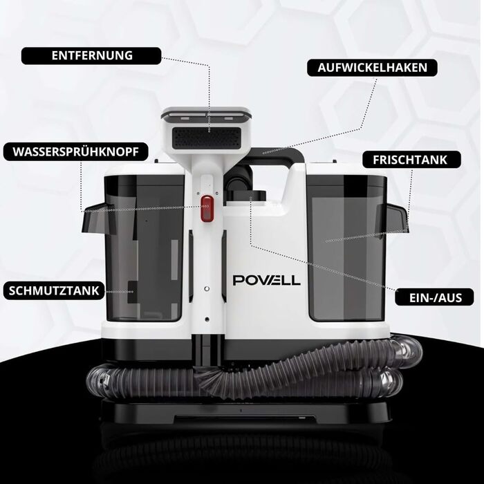 Портативний пилосос для чищення килимів Powell Waschsauger 450W, 13kPA, для килимів, диванів, автомобілів (сірий)