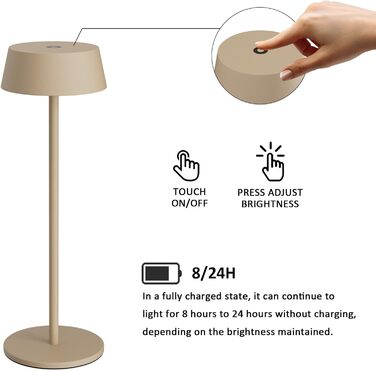 LED-лампа на акумуляторі K-Bright (2 шт.) - бездротова, тепле світло 3000K, регульована яскравість. Підходить для обіднього столу, читання, спальні, саду та ін. Хакі