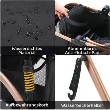 Візок для собак MAMIZO 3 в 1: візок, переноска, сумка. До 20 кг, 360° обертання, з відкидним кошиком та тримачем для напоїв. Підходить для собак та котів.