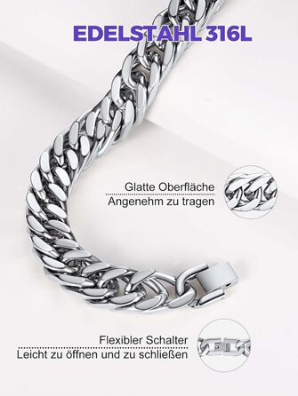 Чоловічий браслет Richsteel з нержавіючої сталі сріблястого/золотого/чорного кольору, ширина 12 мм, довжина 21 см, кубинський ланцюг, для подарунка