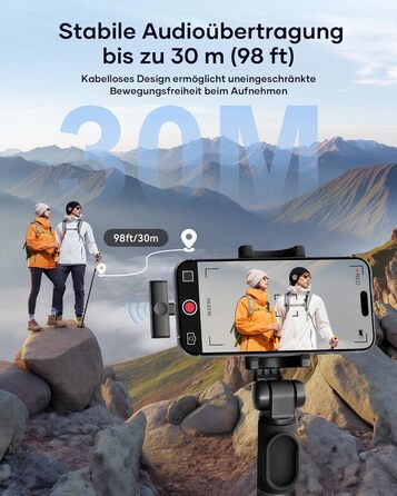 Беспроводной петличный микрофон 2 шт. для iPhone, iPad, Android, YouTube, TikTok, с шумоподавлением, Plug & Play, для видео, подкастов, черный