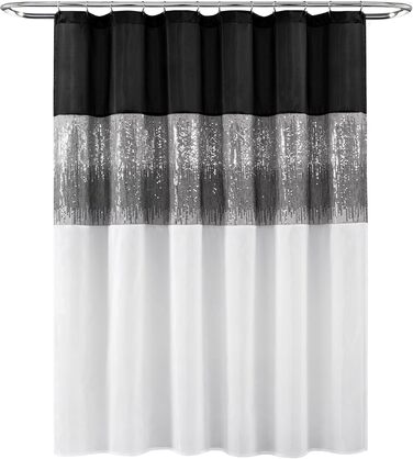 Шторка для душу Lush Decor Night Sky, Чорно-біла, 182.9 x 182.9 см (1 шт.), Поліестер