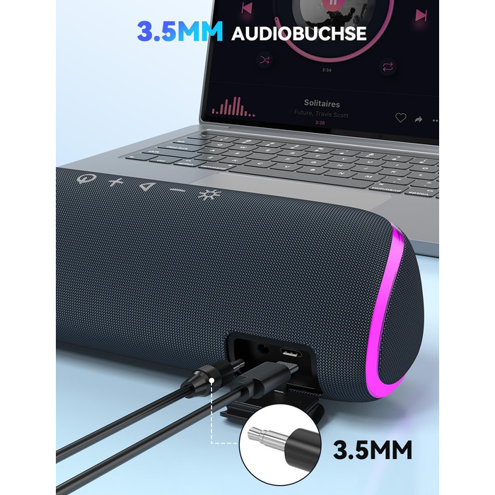 TECKNET Bluetooth колонка з підсвіткою, IPX7, 30W, чорна - портативна бездротова колонка Bluetooth 5.3 для вечірок, подорожей
