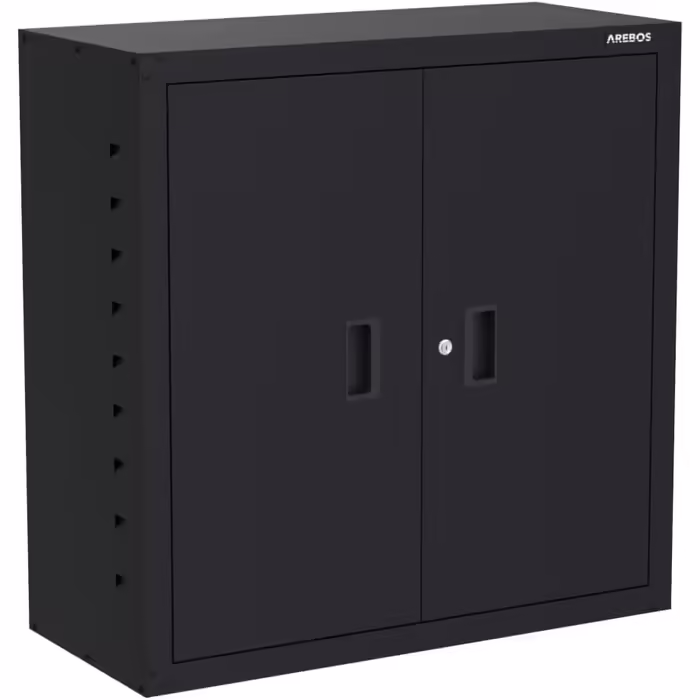 Металевий офісний шафа Arebos, чорний, 90x90x40 см, з регульованою полицею, для зберігання документів і матеріалів