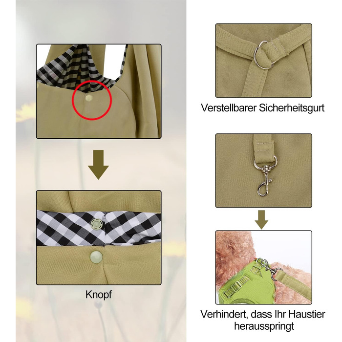 PetLoft Сумка-переноска для собак, реверсивна, регульована, Cross-Body Carrier з кріпленням для нашийника (Хакі)