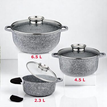 Набір каструль та сковорідок EliteHoff Induktion, 17 предметів, з антипригарним покриттям, для всіх типів плит, нержавіюча сталь, сірий, E-7031