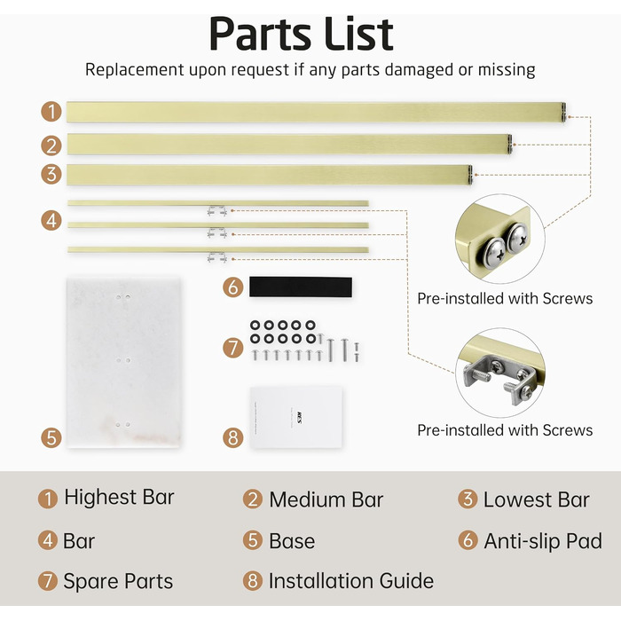 Підставка для рушників KES, 3 стійки, з нержавіючої сталі SUS304, золотиста, BTH217S3-2