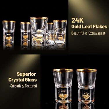 Склянки для шнапсу DUJUST 4cl, кришталь з 24K золотом, 2 шт. - Елегантні келихи для міцних напоїв, без BPA та свинцю, декор для дому