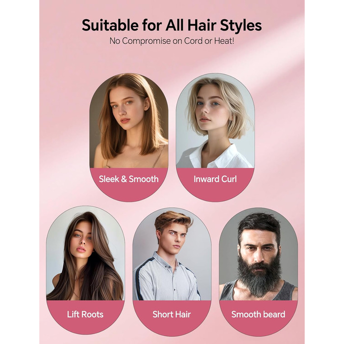 LANDOT Міні випрямляч для волосся 2-в-1: щітка-випрямляч для швидкого та легкого укладання - ідеально для короткого та середнього волосся, рожевий