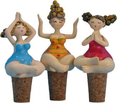 Pommerntraum | 3-Piece Set Bottle Stoppers Bottle Corks Wine Stoppers Yoga Ladies, Nanas, Yoga Figures, Yoga Women, Mermaids