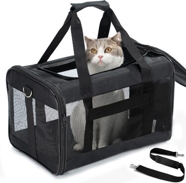 Транспортна переноска для собак та котів HITSLAM (M) Чорна, розкладний бокс, для подорожей, авіалінії