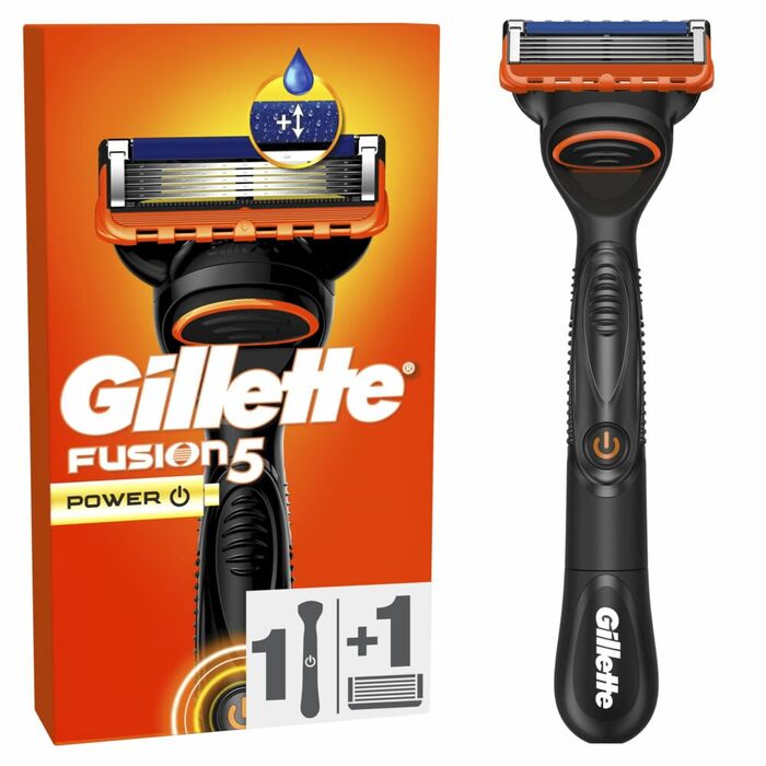Бритва Gillette Fusion 5 Power для чоловіків, металева, чорна (станок + запасні касети)