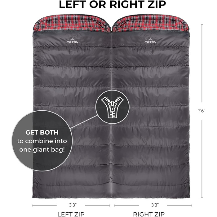 Сплячий мішок TETON Sports Celsius XXL; Великий для сімейного кемпінгу; Безкоштовний компресійний мішок, чорний (сірий)