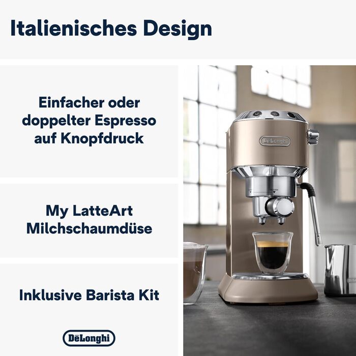 Еспресо-машина De'Longhi Style EC 685.B Dedica + Kit Barista: компактна, з професійним капучинатором, для кави та ESE-капсул