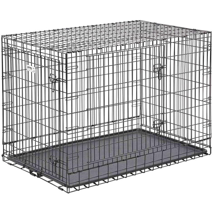 Кія для собак Ultima Pro Series 748UP від Midwest Homes for Pets, 122 см, сталева, з подвійними дверцятами, знімним роздільником, захисними ніжками та знімною мискою, чорний матовий E-Coat, розмір 125 x 77 x 87 см