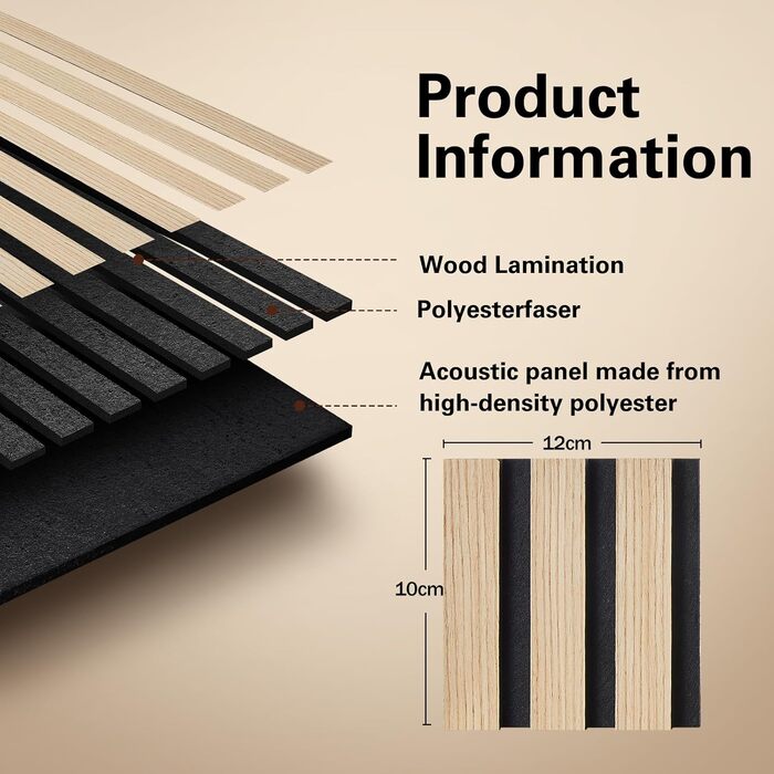 Акустичні панелі з дерев'яним шпоном самоклейні, набір 2 шт. (100x52 см) для шумоізоляції та декору стін у вітальні, офісі та домашньому кабінеті