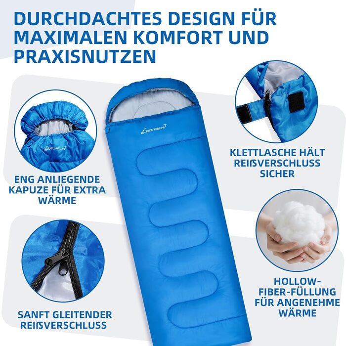 Спальний мішок Clostnature для кемпінгу та подорожей: легкий, компактний, 3 сезони (синій, 0.9 кг)