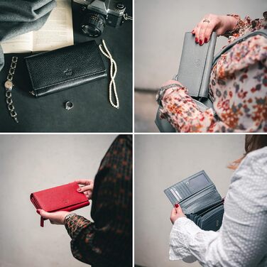 Жіночий гаманець Baur з натуральної шкіри, чорний, з RFID-захистом, великий портмоне з багатьма відділеннями для карток і кнопкою