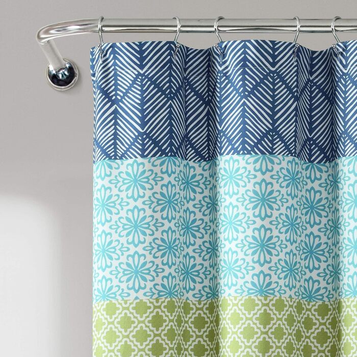 Шторка для душу Lush Decor Bohemian-Streifen, 183x183 см, блакитно-помаранчевий, богемний стиль
